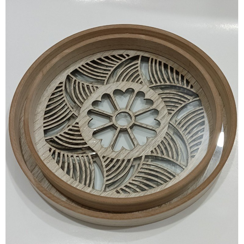 طقم صواني خشب Cnc قطعتين مدور