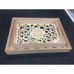 طقم صواني خشب Cnc قطعتين مستطيل