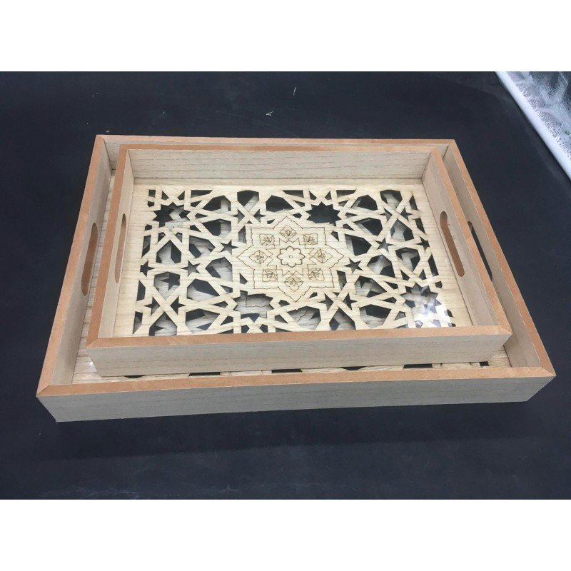 طقم صواني خشب Cnc قطعتين مستطيل