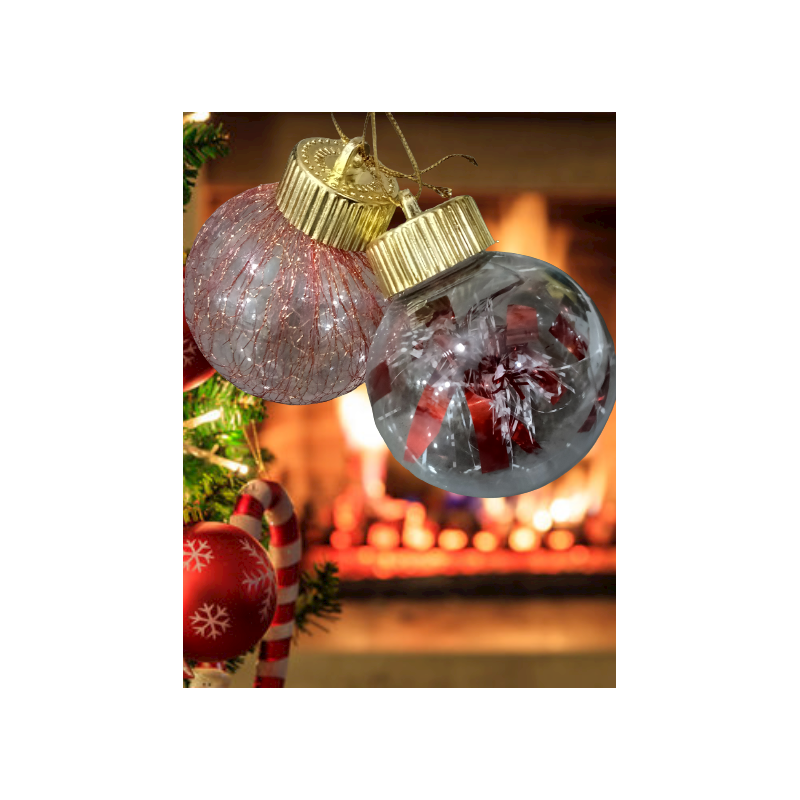 طقم 6 طابات كريسمس شفاف مع زينة