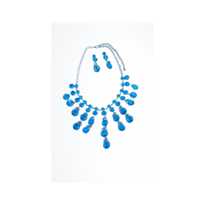 طقم عقد فخم للصبايا مع حلق  - لون أزرق لامع