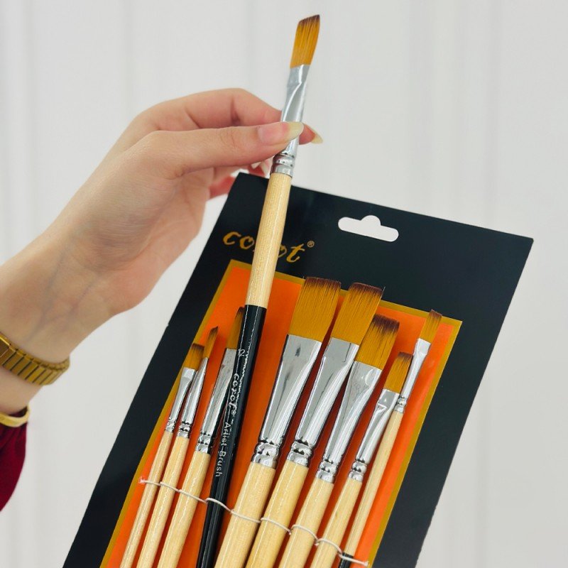 طقم فراشي رسم برأس مسطح 9 قطع