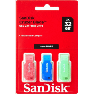 طقم فلاشات 3 قطع من سان ديسك SanDisk بثلاث ألوان سعة 32 جيجا