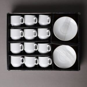 طقم فناجين قهوة مع صحون عدد 12 لون أبيض
