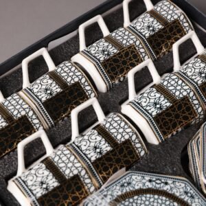 طقم فناجين قهوة مع صحون عدد 12 لون مزخرف ذهبي واسود