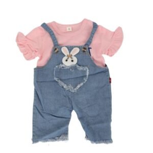 طقم قطعتين أفرهول للأطفال لون أزرق و زهري فاتح