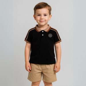 طقم قطعتين بأكمام قصيرة مع شورت للأطفال لون أسود