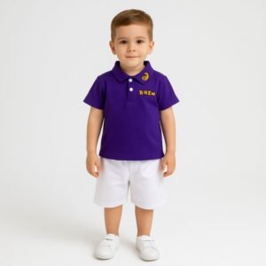 طقم قطعتين بأكمام قصيرة مع شورت للأطفال لون بنفسجي