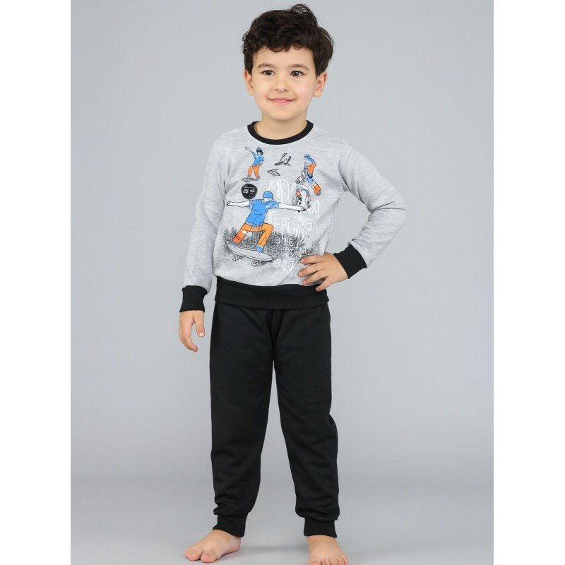 طقم قطعتين بلوزة وبنطلون ولادي لون سكني وأسود