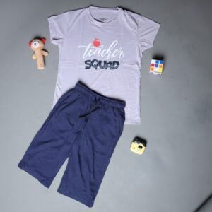 طقم قطعتين تيشيرت وشورت للأطفال لون بنفسجي فاتح وكحلي