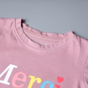 طقم قطعتين تيشيرت وشورت للأطفال لون نهدي وكحلي