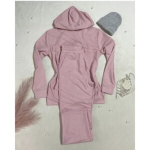 طقم قطعتين خريفي هودي مع بنطال لون زهري