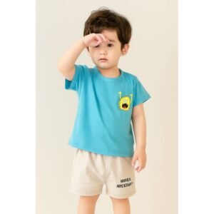 طقم قطعتين للأطفال لون أزرق و أبيض