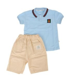 طقم قطعتين للأطفال لون بيج و أزرق