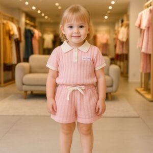 طقم قطعتين للأطفال لون زهري