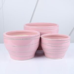 طقم قوار بورسلان 3 قطع لون زهري مخطط أبيض