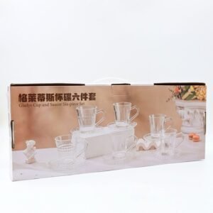 طقم كاسات زجاج مع صحون 6 قطع