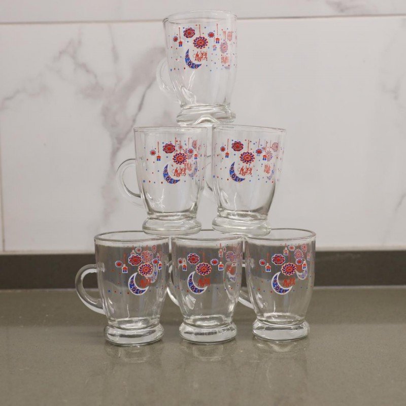 طقم كاسات شاي زجاج بتصميم رمضاناني 6 قطع سعة 125 مل