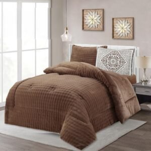 طقم لحاف شتوي (4 قطع) بالحجم المفرد ونص موديل Metro-01 لون بني