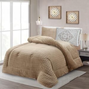 طقم لحاف شتوي (4 قطع) بالحجم المفرد ونص موديل Metro-02 لون بيج