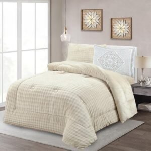 طقم لحاف شتوي (4 قطع) بالحجم المفرد ونص موديل Metro-03 لون أوف وايت