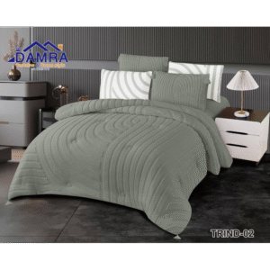 طقم لحاف شتوي (4 قطع) بالحجم المفرد ونص موديل تريند Trind-02 لون أخضر فاتح