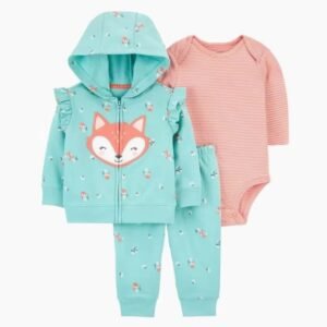 طقم للأطفال 3 قطع لون أزرق فاتح و أحمر