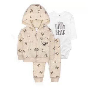 طقم للأطفال 3 قطع لون بيج فاتح وأبيض