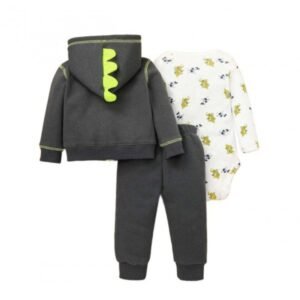 طقم للأطفال 3 قطع لون رمادي وفسفوري