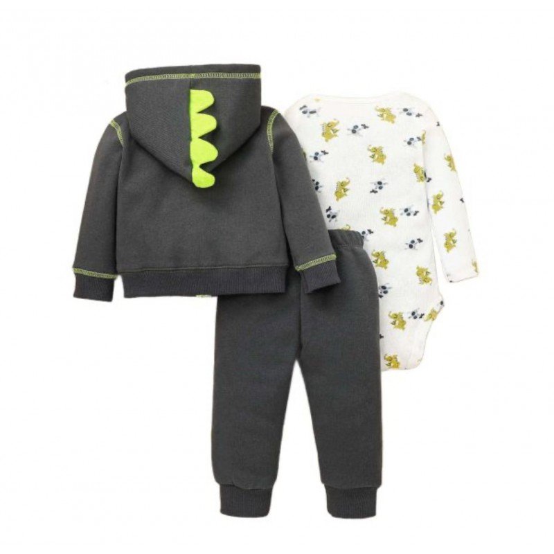 طقم للأطفال 3 قطع لون رمادي وفسفوري