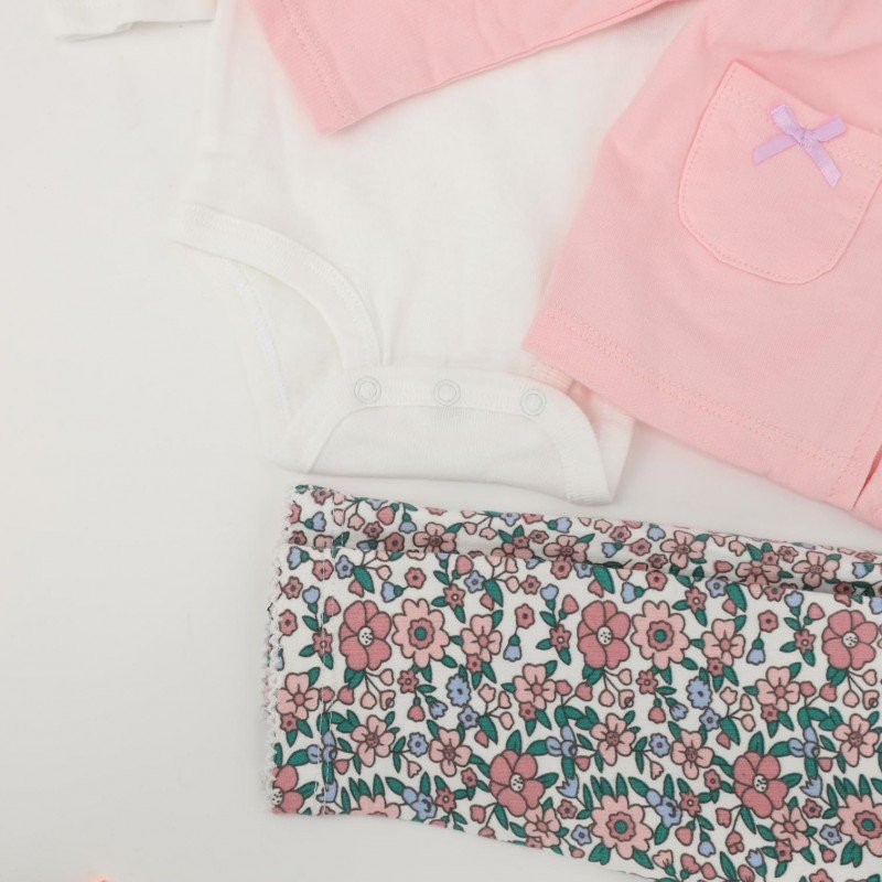 طقم للأطفال 3 قطع لون زهري فاتح