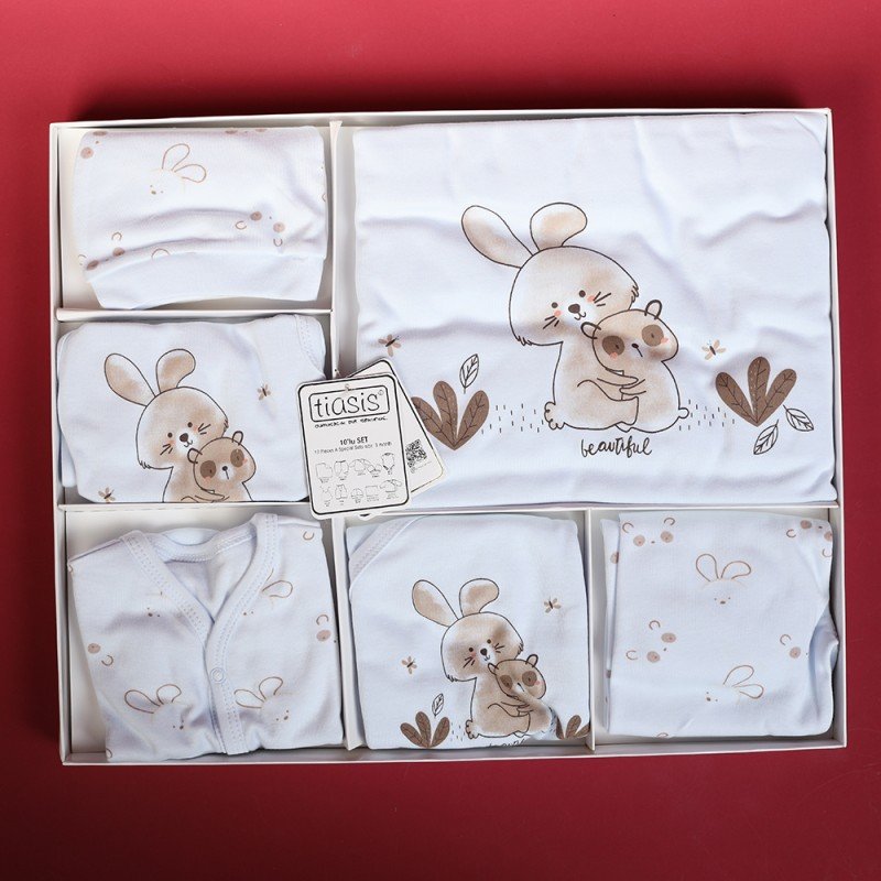 طقم للأطفال حديثي الولادة 10 قطع لون أزرق سماوي