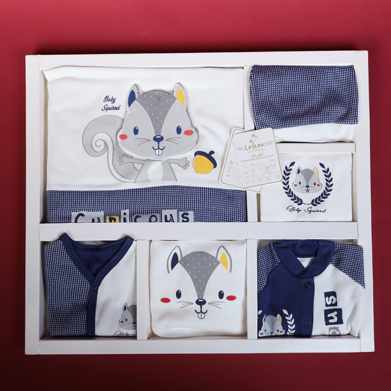 طقم للأطفال حديثي الولادة 10 قطع لون كحلي و أبيض