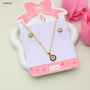 طقم للأطفال سلسال+ حلق بتصميم العين الزرقاء لون ذهبي