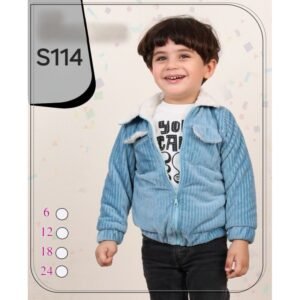 طقم للأطفال شتوي 3 قطع لون أزرق (جاكيت ، بلوزة ، بنطال كتان)