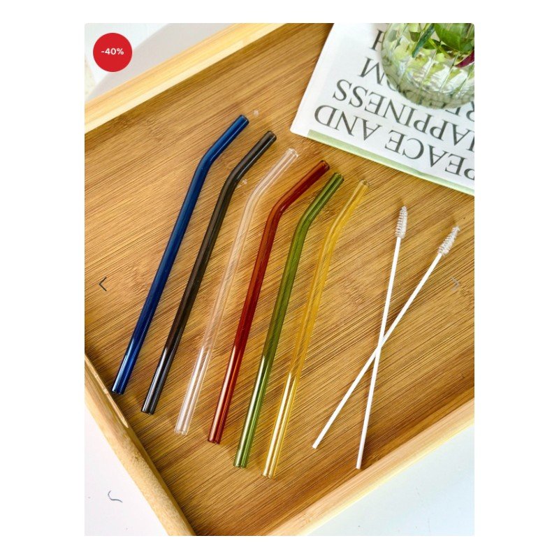 طقم مصاص زجاجي ملون 8 قطع