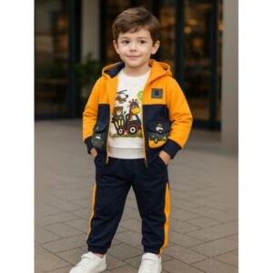 طقم مع جاكيت (3 قطع) للأطفال لون أصفر وكحلي