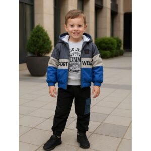 طقم مع جاكيت (3 قطع) للأطفال لون رمادي وأسود