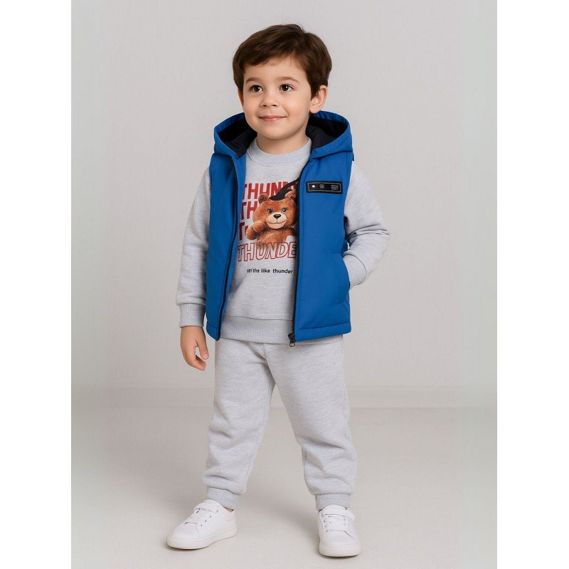 طقم مع فيزت(3 قطع) للأطفال لون أزرق وسكني