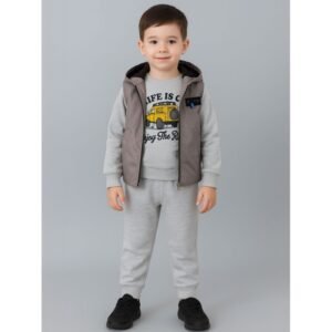 طقم مع فيزت(3 قطع) للأطفال لون سكني