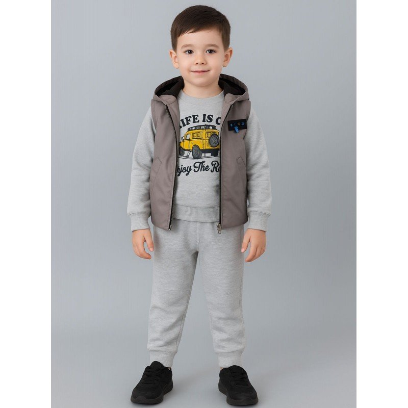 طقم مع فيزت(3 قطع) للأطفال لون سكني