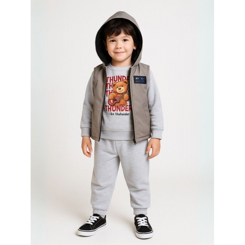 طقم مع فيزت(3 قطع) للأطفال لون سكني