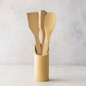 طقم مغارف خشب 3 قطع مع ستاند خشبي