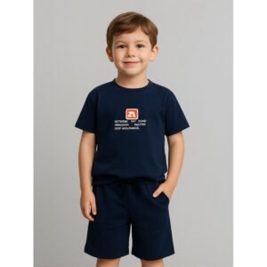 طقم ولادي قطعتين شورت وبلوزة لون كحلي