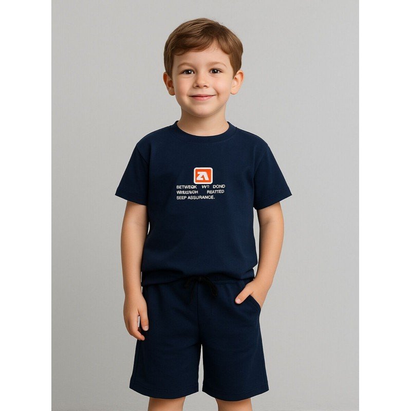 طقم ولادي قطعتين شورت وبلوزة لون كحلي