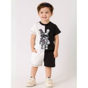 طقم ولادي قطعتين لون اسود وابيض