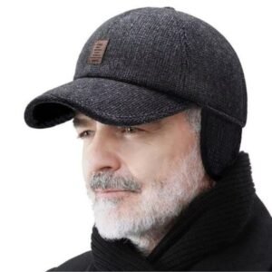 طقية شتوية من الصوف الدافئ للرجال مع غطاء للاذنين - تصميم عصري وأنيق - لون سكني