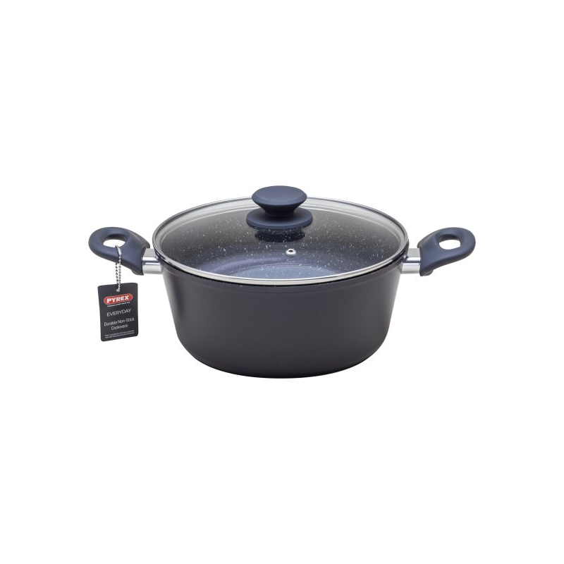 طنجرة بايركس Pyrex ألمنيوم حجم 24 سم لون رمادي