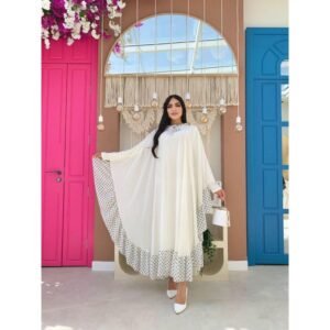 عباية فراشة حجم واحد للنساء لون أبيض