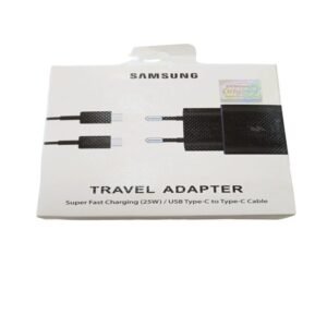 عظمة شاحن سامسونج فائق السرعة PD بقوة 25 واط مع سلك USB Type C to Type C- لون أسود